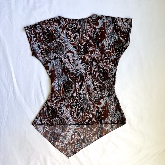 VINTAGE 90’s Brown Paisley Print Wrap Blouse - Picture 8 of 9